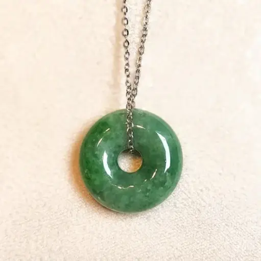 綠翡翠平安扣吊墜項鍊 Green Jade Donut Pendant Necklace